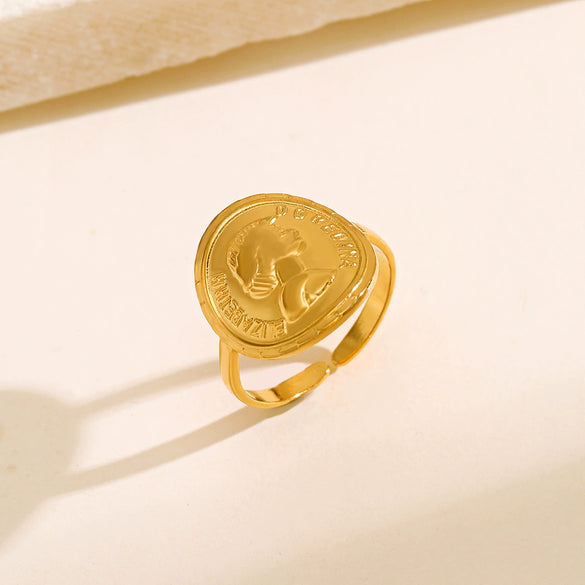 Wholesale Stainless Steel Cartoon Characters Retro Opening Adjustable Real Gold Plated Ring