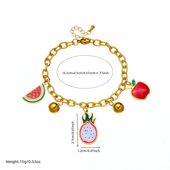 Wholesale Stainless Steel Cartoon Fruit Shaped Pendant Bracelet With Electroplating Processing