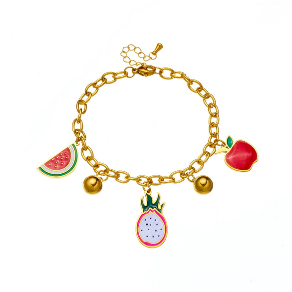 Wholesale Stainless Steel Cartoon Fruit Shaped Pendant Bracelet With Electroplating Processing