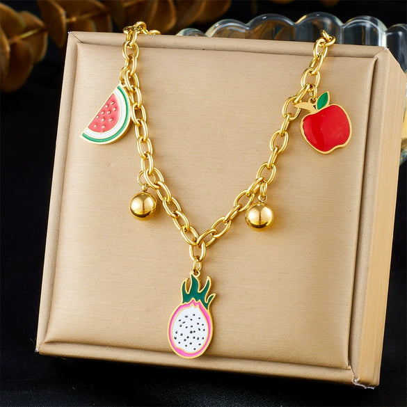 Wholesale Stainless Steel Cartoon Fruitshape Pendant Necklace With Electroplating Process