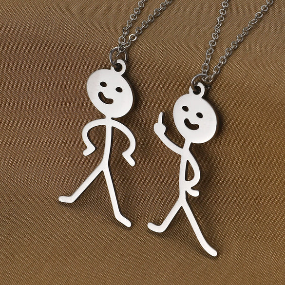 Wholesale Stainless Steel Cartoon Stickman Pendant Necklace With Geometric Style And Electroplating Treatment For Men And Women