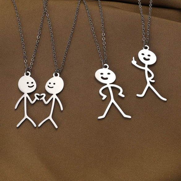 Wholesale Stainless Steel Cartoon Stickman Pendant Necklace With Geometric Style And Electroplating Treatment For Men And Women
