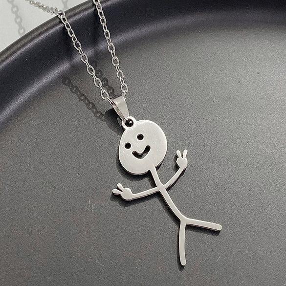 Wholesale Stainless Steel Cartoon Stickman Pendant Necklace With Geometric Style And Electroplating Treatment For Men And Women