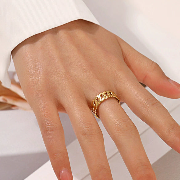 Wholesale Stainless Steel Chain Ring Women's Geometric Electroplated Design