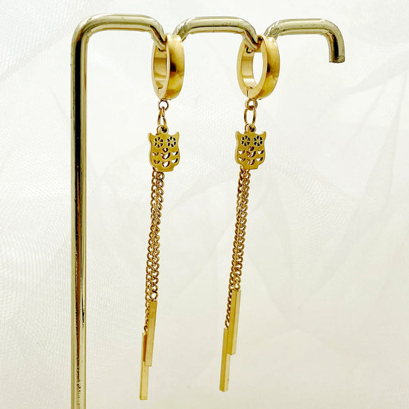 Wholesale Stainless Steel Chain Tassel Earrings Electroplated With Sun Moon Stars Flowers Animal Shapes