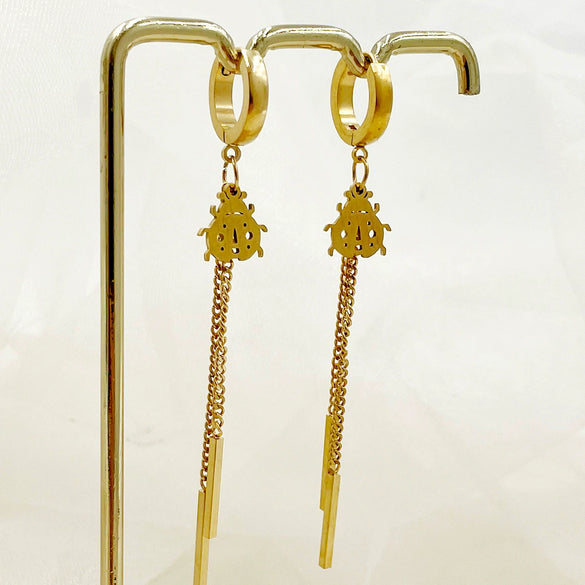 Wholesale Stainless Steel Chain Tassel Earrings Electroplated With Sun Moon Stars Flowers Animal Shapes