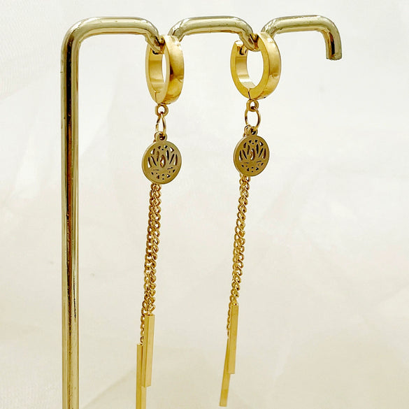 Wholesale Stainless Steel Chain Tassel Earrings Electroplated With Sun Moon Stars Flowers Animal Shapes