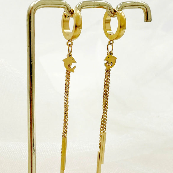 Wholesale Stainless Steel Chain Tassel Earrings Electroplated With Sun Moon Stars Flowers Animal Shapes