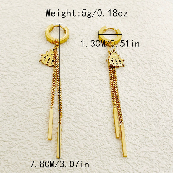 Wholesale Stainless Steel Chain Tassel Earrings Electroplated With Sun Moon Stars Flowers Animal Shapes