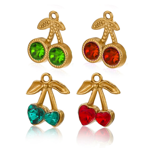 Wholesale Stainless Steel Cherry Crystal Pendant Jewelry Accessories With Vacuum Titanium Plated And Sweet Style