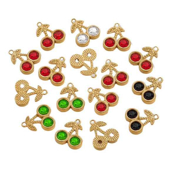 Wholesale Stainless Steel Cherry Crystal Pendant Jewelry Accessories With Vacuum Titanium Plated And Sweet Style
