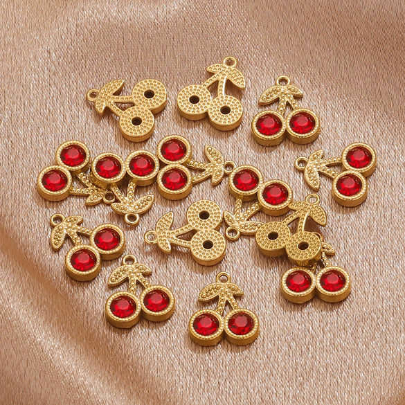 Wholesale Stainless Steel Cherry Crystal Pendant Jewelry Accessories With Vacuum Titanium Plated And Sweet Style