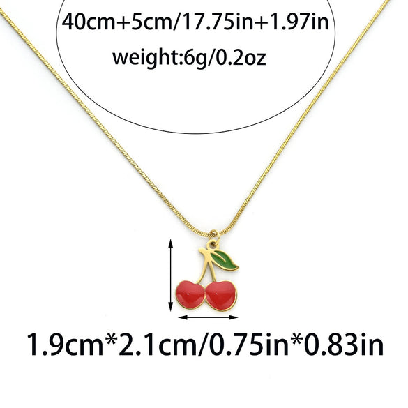Wholesale Stainless Steel Cherry Pendant Necklace With Snake Bone Chain Electroplating Fashion Minimalist Design