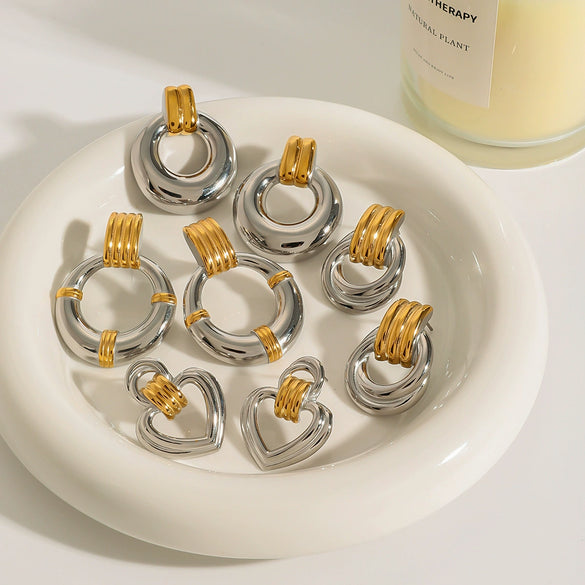 Wholesale Stainless Steel Circle Earrings With Geometric Design And Electroplating For Women