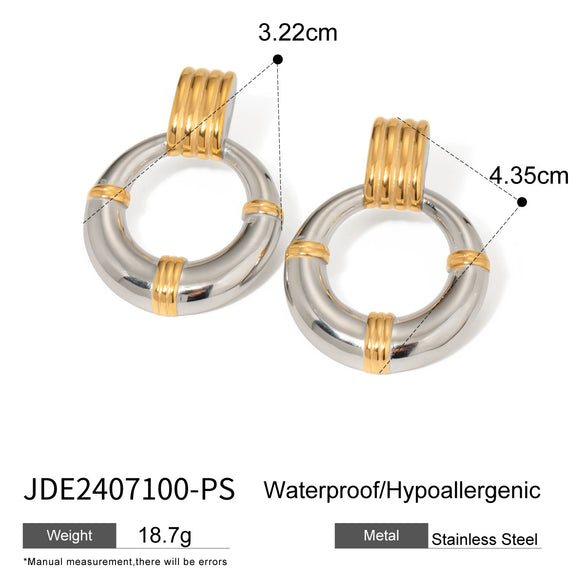 Wholesale Stainless Steel Circle Earrings With Geometric Design And Electroplating For Women