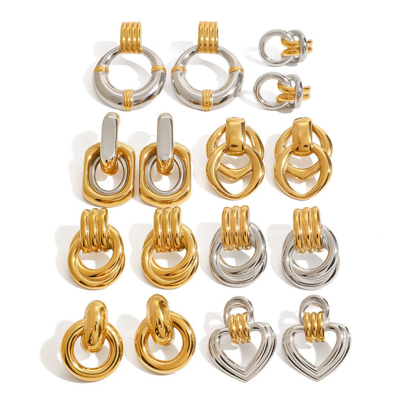 Wholesale Stainless Steel Circle Earrings With Geometric Design And Electroplating For Women