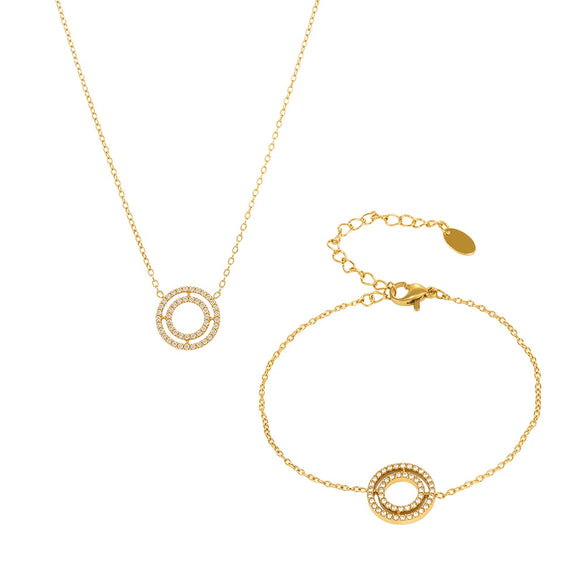 Wholesale 316L Stainless Steel Circle Pendant Clavicle Necklace And Bracelet Set With Electroplating And Chain Pattern