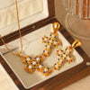 Wholesale Stainless Steel Clavicle Chain Necklace With 18K Gold Plated Geometric Pattern Cross Pendant Inlaid With Colored Diamond And Pearl For Women