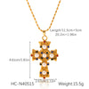 Wholesale Stainless Steel Clavicle Chain Necklace With 18K Gold Plated Geometric Pattern Cross Pendant Inlaid With Colored Diamond And Pearl For Women