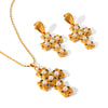 Wholesale Stainless Steel Clavicle Chain Necklace With 18K Gold Plated Geometric Pattern Cross Pendant Inlaid With Colored Diamond And Pearl For Women