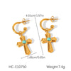 Wholesale Stainless Steel Clavicle Chain Necklace With 18K Gold Plated Geometric Pattern Cross Pendant Inlaid With Colored Diamond And Pearl For Women