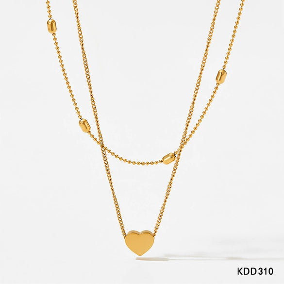 Wholesale Stainless Steel Clavicle Chain With Oval Beads And Double Layer Vacuum Electroplated Gold Rhombus Pattern For Women