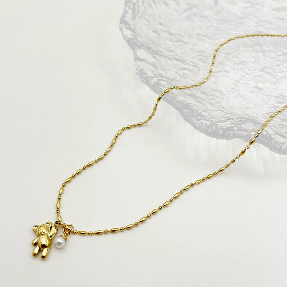 Wholesale Stainless Steel Clavicle Necklace With Cartoon Bear Pendant And Electroplating Treatment