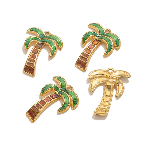 Wholesale Stainless Steel Coconut Tree Dripping Oil Style Jewelry Accessories Earrings Pendant
