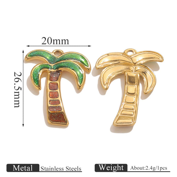 Wholesale Stainless Steel Coconut Tree Dripping Oil Style Jewelry Accessories Earrings Pendant