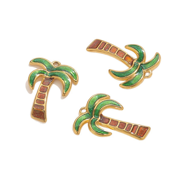 Wholesale Stainless Steel Coconut Tree Dripping Oil Style Jewelry Accessories Earrings Pendant