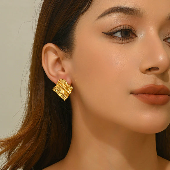 Wholesale Stainless Steel Cold Style Stamped Geometric Pleated Earrings For Women