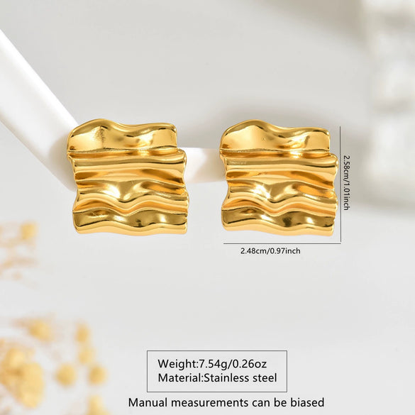 Wholesale Stainless Steel Cold Style Stamped Geometric Pleated Earrings For Women