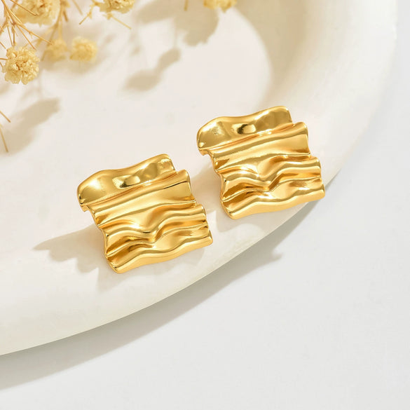 Wholesale Stainless Steel Cold Style Stamped Geometric Pleated Earrings For Women