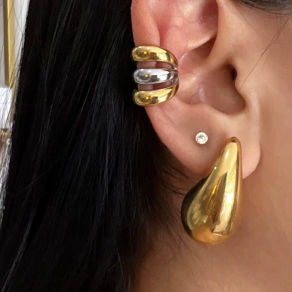 Wholesale Stainless Steel Color Matching Ear Clip Earrings With Geometric Design And Electroplating For Women