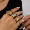 Wholesale Stainless Steel Color Matching Hollow Love Geometric Rings Electroplated Jewelry For Women