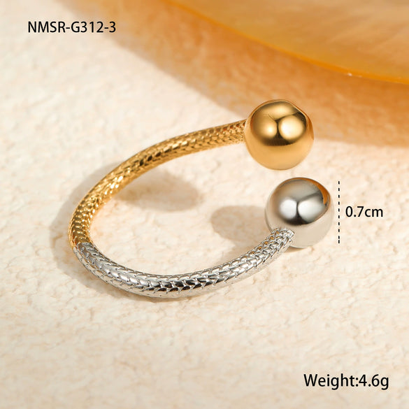 Wholesale Stainless Steel Color Matching Irregular Threeball Open Ring Electroplated For Women Geometric Light Luxury Style