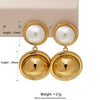 Wholesale Stainless Steel Color Matching Round Pearl Earrings With Geometric Design And Electroplating