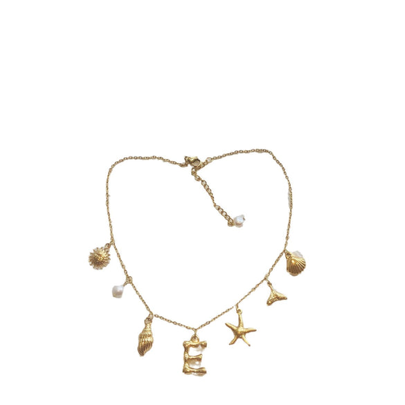 Wholesale Stainless Steel Conch Shell Pendant Necklace With O Shaped Chain And Letter Pattern Electroplated