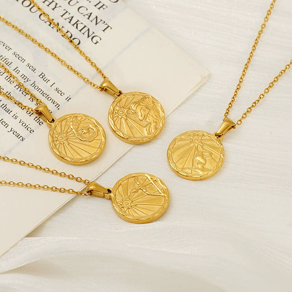 Wholesale 316L Stainless Steel Constellation Pendant Necklace With Electroplating And Cross Chain