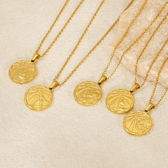 Wholesale 316L Stainless Steel Constellation Pendant Necklace With Electroplating And Cross Chain