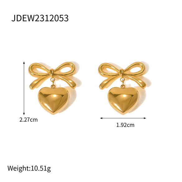 Wholesale Stainless Steel Contrast Color Love Bow Earrings With Electroplating For Women