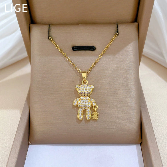 Wholesale Stainless Steel Copper Pendant Geometric Style Cartoon Light Luxury Elegant Gorgeous Full Diamond Necklace Unisex