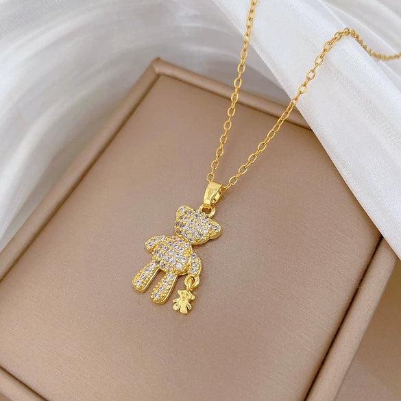 Wholesale Stainless Steel Copper Pendant Geometric Style Cartoon Light Luxury Elegant Gorgeous Full Diamond Necklace Unisex