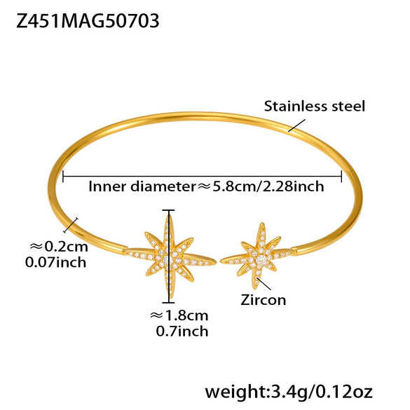 Wholesale 316L Stainless Steel Coral Shell Bead Open Bracelet Plated With Gold Heart Star Zircon Bracelet