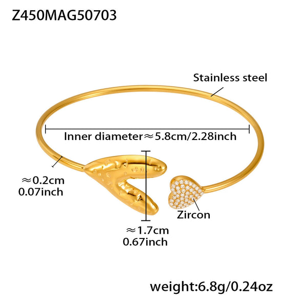Wholesale 316L Stainless Steel Coral Shell Bead Open Bracelet Plated With Gold Heart Star Zircon Bracelet