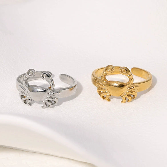 Wholesale Stainless Steel Crab Ring With Open Creative Design And Electroplating Treatment Unisex