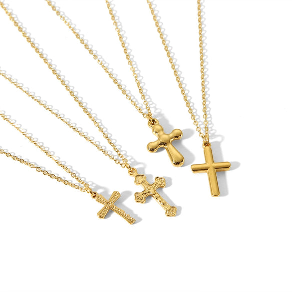 Wholesale Stainless Steel Cross Pendant Necklace Light Luxury Style 18K Gold Plated