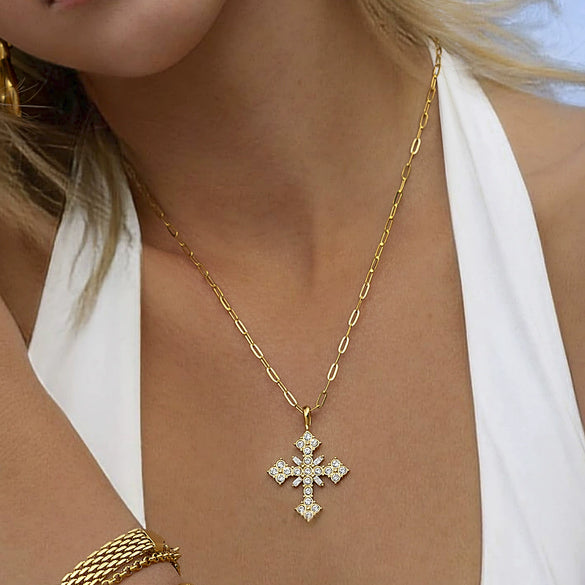 Wholesale Stainless Steel Cross Zircon Clavicle Chain For Women With Electroplating And Geometric Design