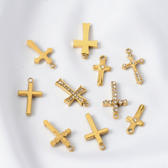 Wholesale Stainless Steel Cross Zircon Pendant Jewelry Accessories With Electroplating And Handmade Clavicle Chain