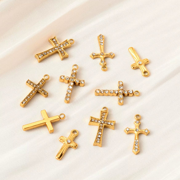 Wholesale Stainless Steel Cross Zircon Pendant Jewelry Accessories With Electroplating And Handmade Clavicle Chain
